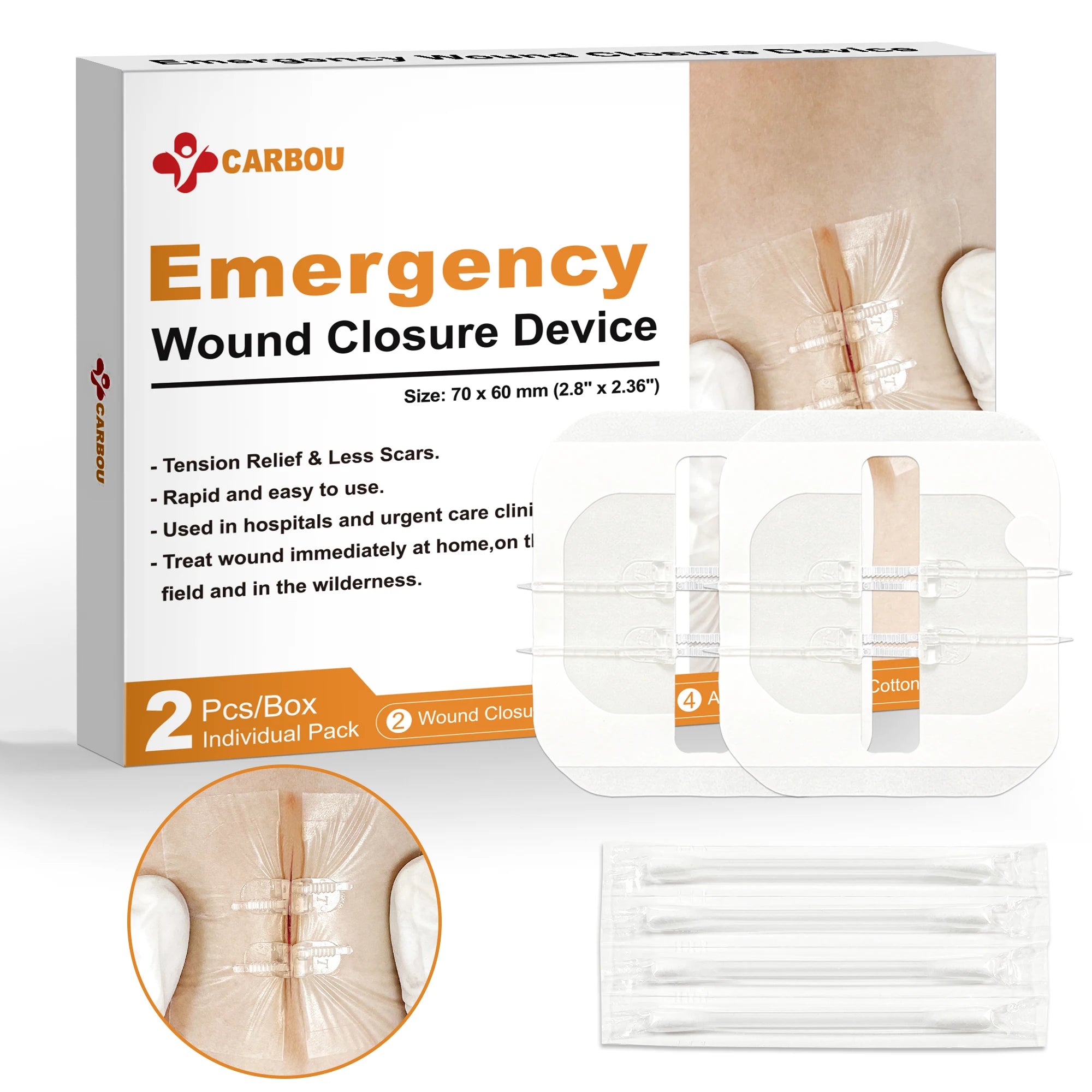 CARBOU 2PCS Zipper Painless Wound Closure Device Suture-Free Wound Dressing Closure Strips Kit Emergency Laceration Closures